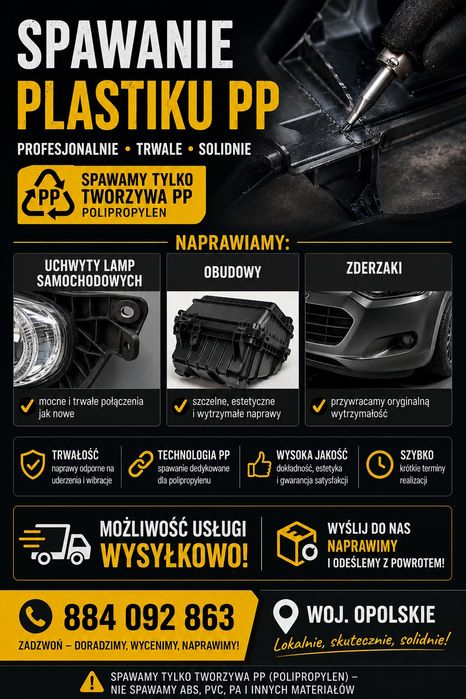 Spawanie plastiku PP naprawa uchwytów obudowy  lampy  zderzaki wysyłkowo