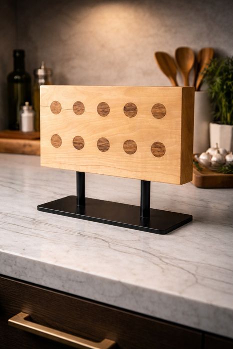 Stojak drewniany  na noże - drewno klonu i drewno merbau