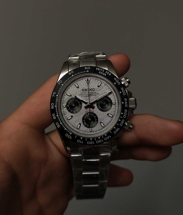 Seiko MOD Daytona Biały Meteoryt Oyster Chronograf Nowy Custom Personalizowany Zegarek Męski MEN Chronograf