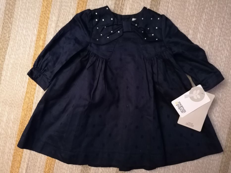 Nowa, granatowa sukienka w grochy rozm. 74