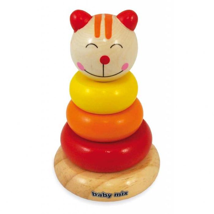 Drewniana piramidka nakładanka Kotek klocki BabyMix