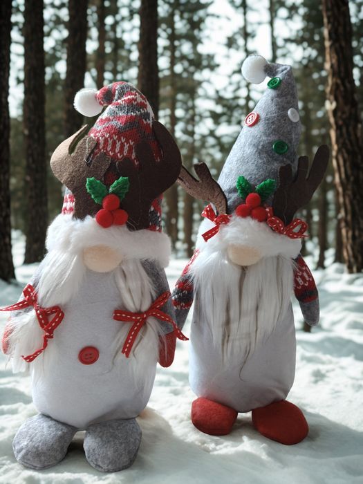 Zestaw 2 skrzatów krasnali gnomów świątecznych 39 cm ozdoba dekoracja