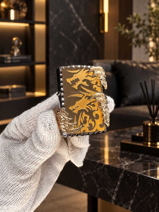 Бензинова запальничка Golden Dragon Claw в стилі Zippo з 3D елементами нова в коробці