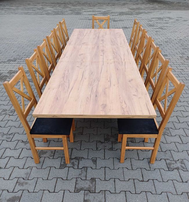 stół 244/314x103 + 14 krzeseł craft zloty k003 solidne krzesła mocne