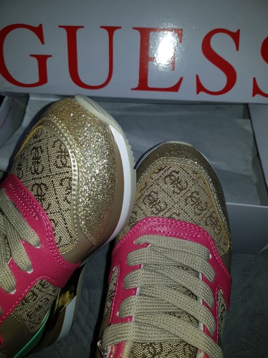Śliczne złote, brokatowe sneakersy Guess 36, nowe w pudełku