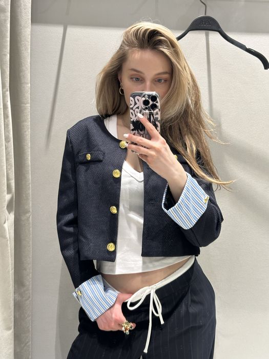 Синій жакет твідовий пиджак zara