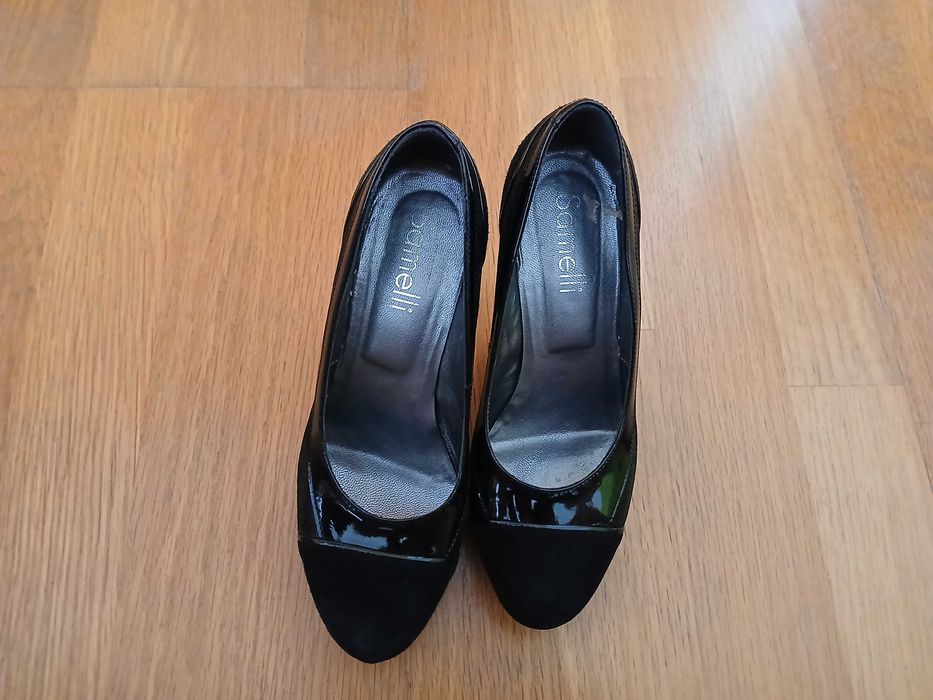 Sapatos Salto Alto Preto (Camurça e Verniz) -  Tamanho 38