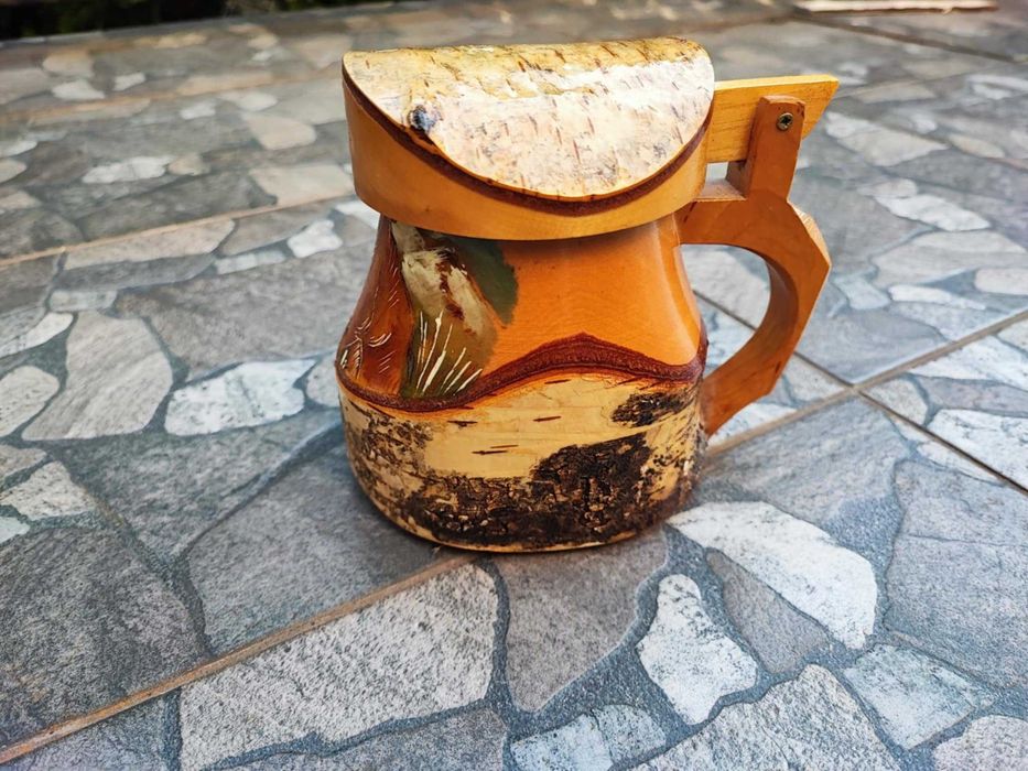 Drewniany dzbanek,grzybek,na miód,malowany,vintage
