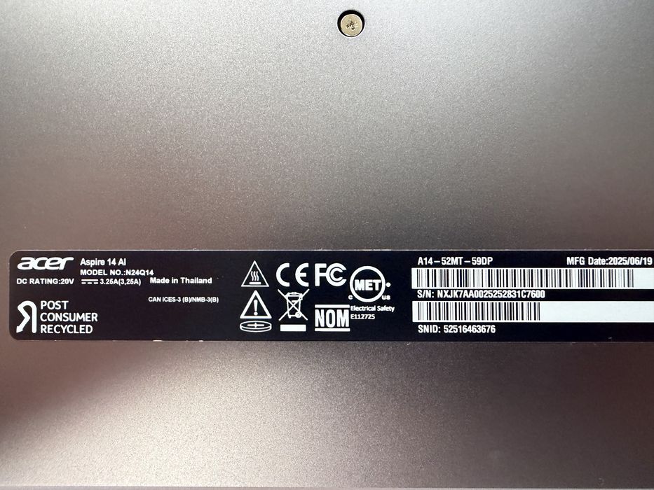 Ноутбук Acer Aspire 14 AI Copilot+ A14-52MT-59DP Steel Gray Full Box!