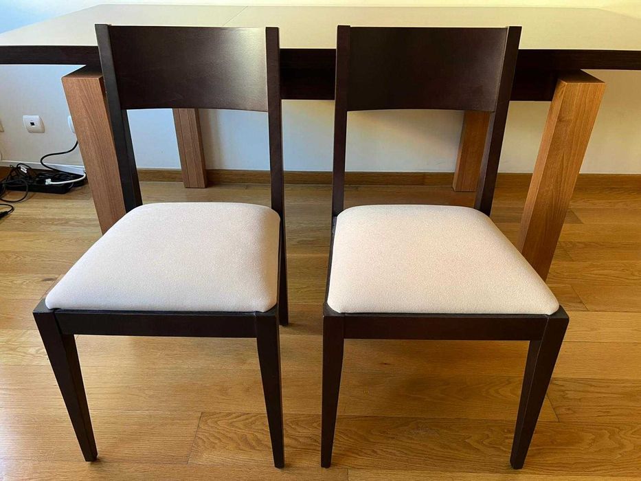 Mesa de jantar extensível 140-200cm + 6 cadeiras – madeira wengué/carvalho – Parque das Nações