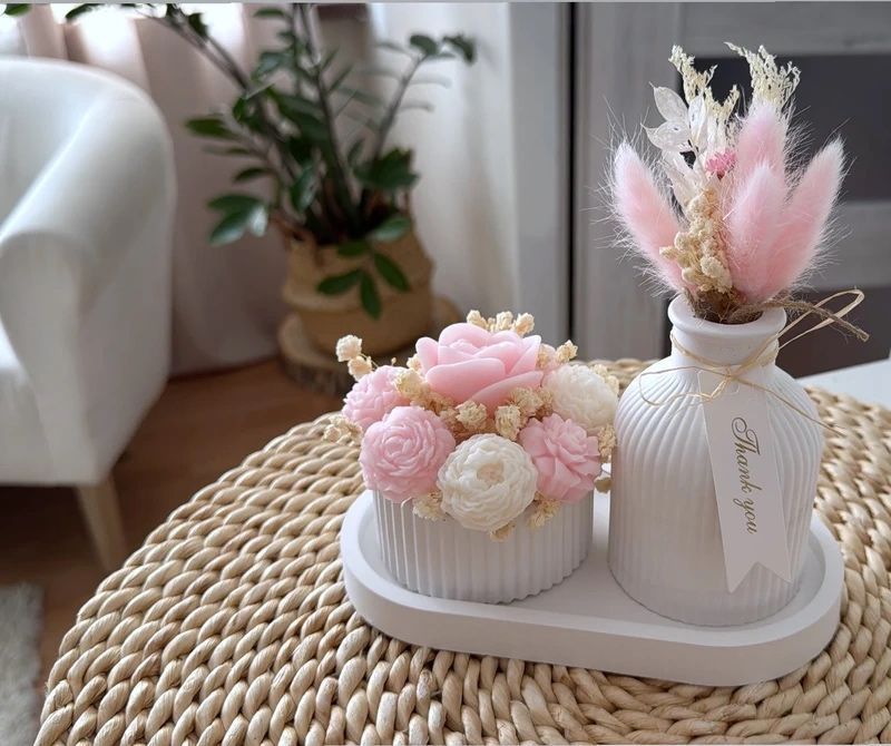 Zestaw Tacka bukiet wazon box kwiatowy z wosku