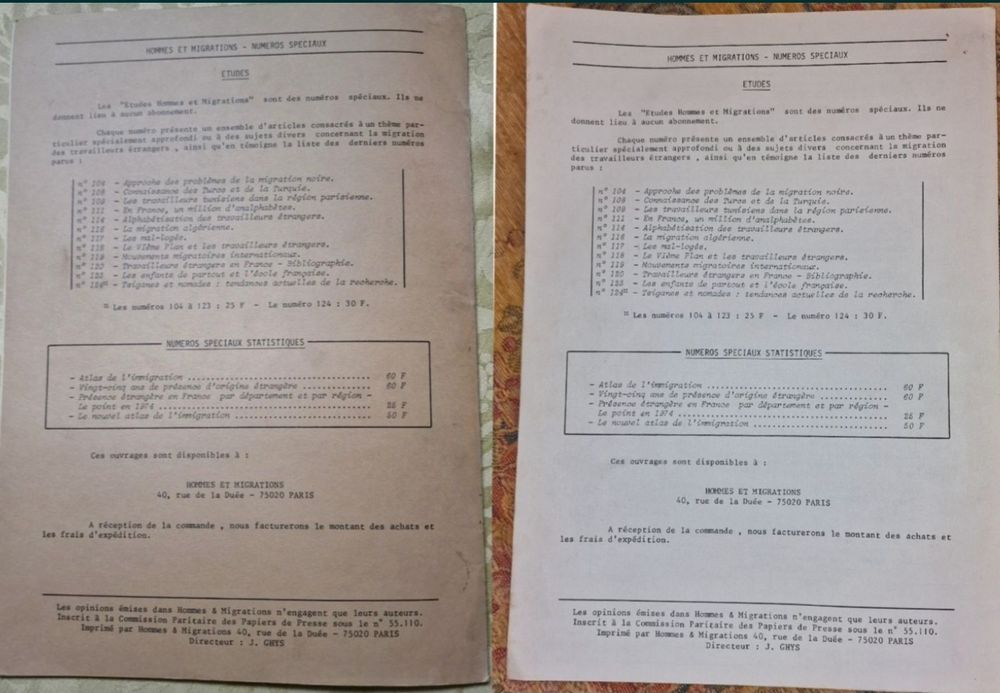 Hommes & Migrations 1981 e 1982 -Revistas Réferência Dinâmica Migração