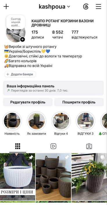 Кашпо з ротангу 40 л Антрацит | вазон, кашпо для квітів, дровниця