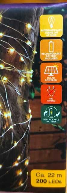 Girlanda solarna miedziana 22 metry 200 lampek LED – ogród / taras