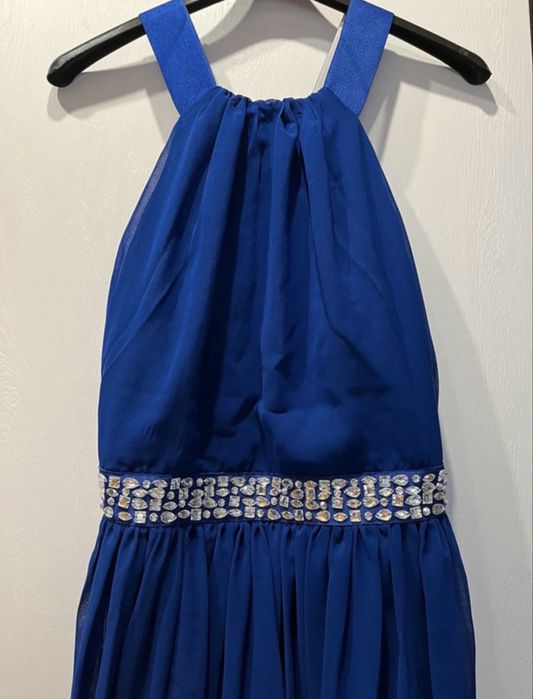 Pretty Little Thing granatowa sukienka wieczorowa maxi S M