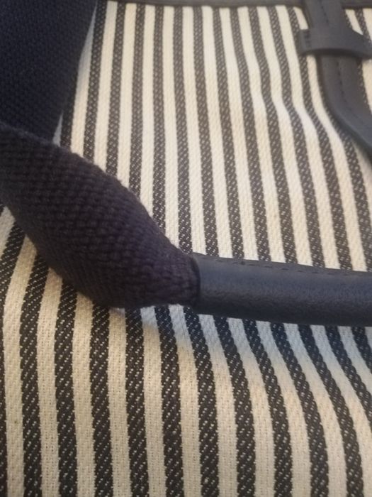 Saco de tecido, branco com riscas azul escuro. Novo