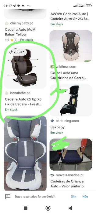 Cadeira seguransa avtomovel criança