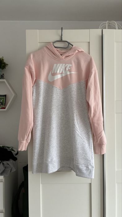 Nike XS/34 dresowa sukienka pudrowy roz szara