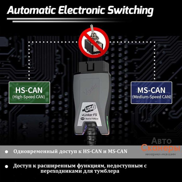 Автосканер Vgate vLinker FS для Ford/Mazda с автоматическим HS/MS-CAN
