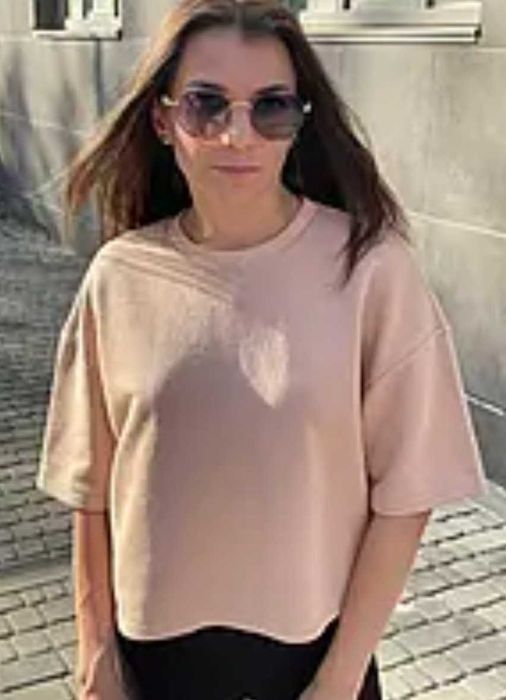 Щільна футболка ZARA з вареним ефектом необроблений край р.S оверсайз