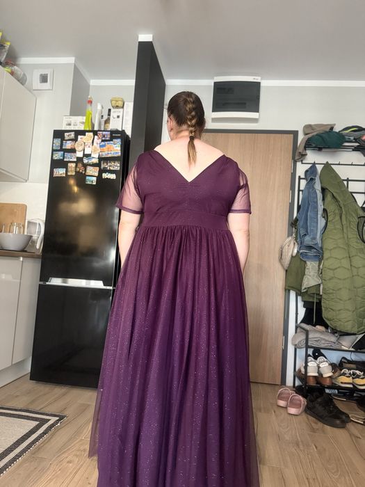 Sukienka maxi fioletowa z brokatem