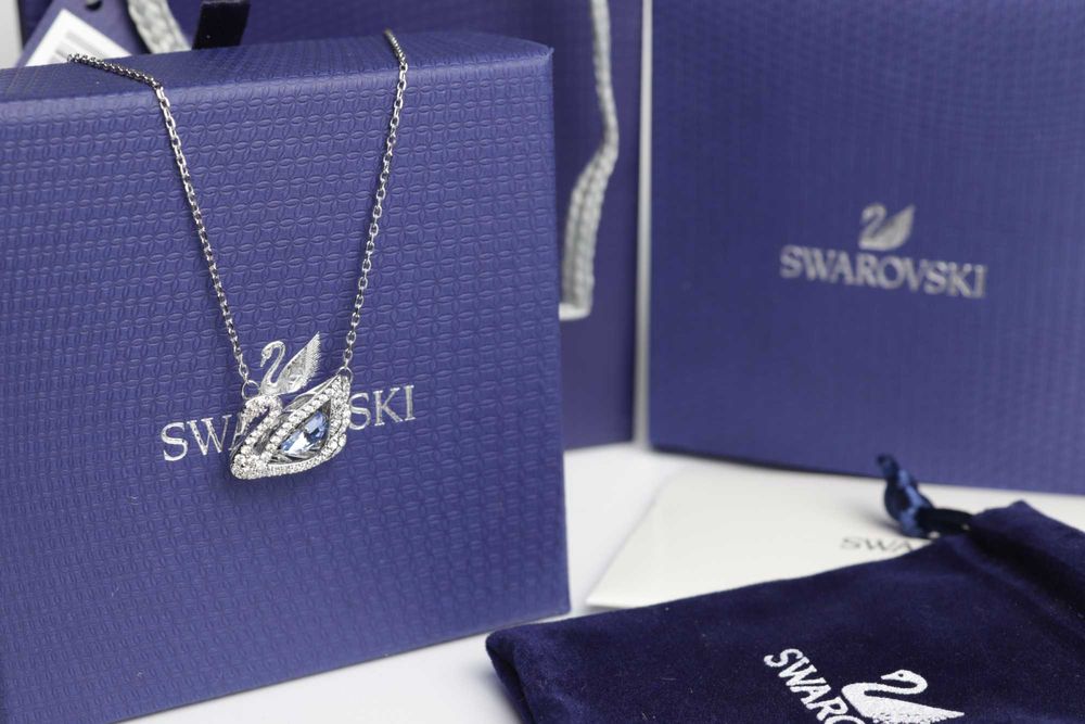 Swarovski підвіска срібний лебідь з голубим кристалом