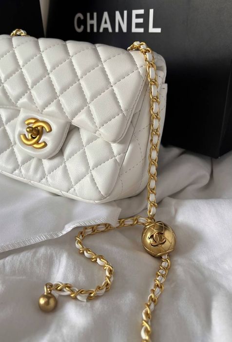 ПРЕМІУМ‼️Chanel Mini 17 Classic Flap Bag in White with Gold / Шанель