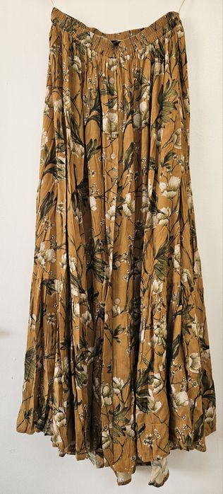 Brązowa musztardowa spódnica Jaroszewska Boho kwiaty