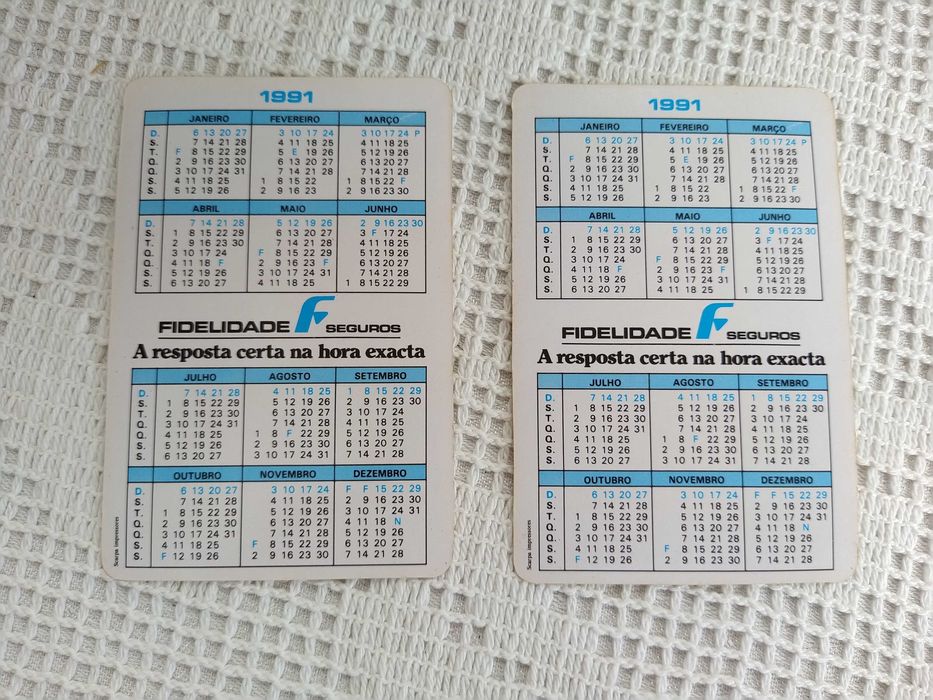 Calendários da Companhia de Seguros Fidelidade - 1991
