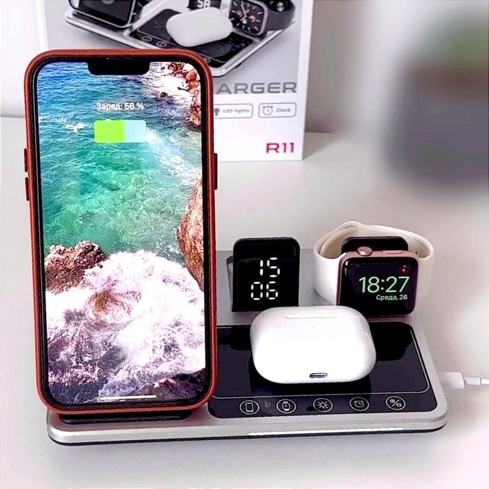 Бездротова Зарядка 4in1 Док-станція для iPhone + iWatch + Airpods