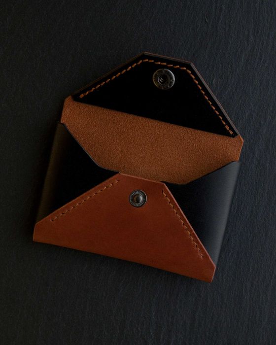 Portfel skórzany czarno-brązowy portmonetka handmade