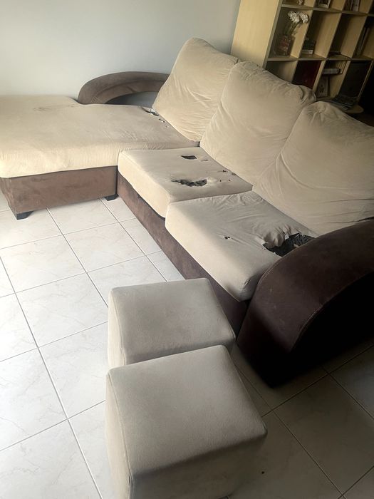 Sofá 3 lugares com Chaise Longue + 2 bancos | 2,25 m