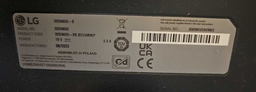 LG Ultragear 32GN600-B 31.5" LED QHD 165Hz