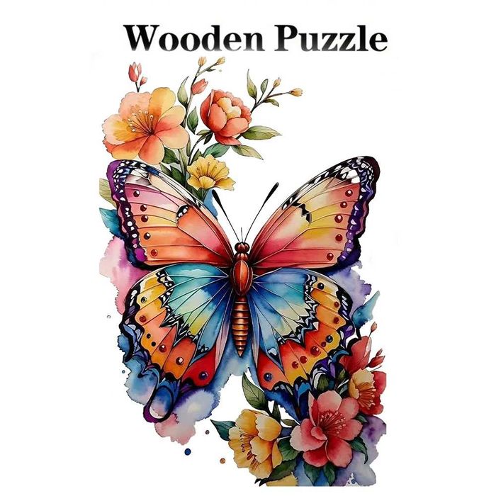Деревянные пазлы | Дерев'яні пазли | Деревянный пазл Бабочка+цветы