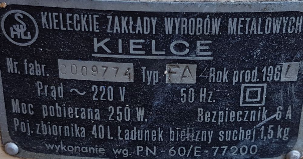 Pralka wirnikowa FRANIA z wyżymaczką antyk, sprawna z 1964r. na części