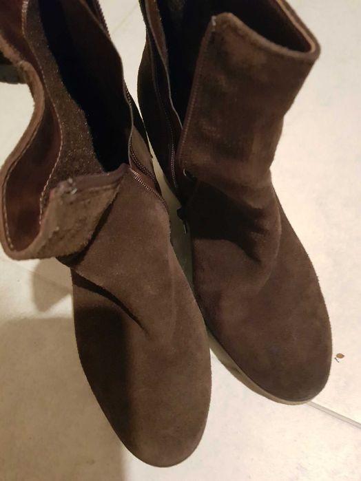 Botki damskie brązowe koturn skóra naturalna