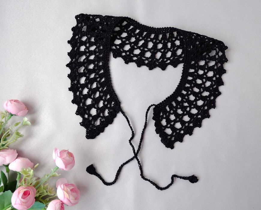 Комірець, комір ажурний в'язаний гачком, черный воротник крючком