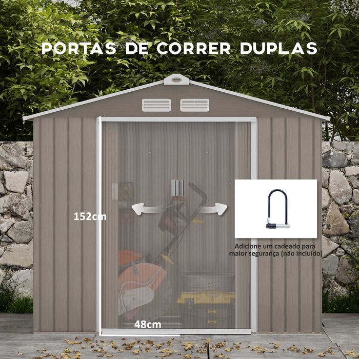 Abrigo de Jardim em Aço 213x130x185 cm – Porta Dupla e Ventilação