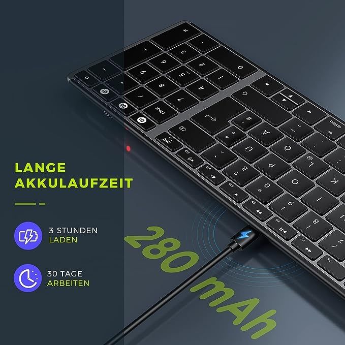 seenda Klawiatura Bluetooth do Mac/iPad/iPhone, bezprzewodowa ładowani