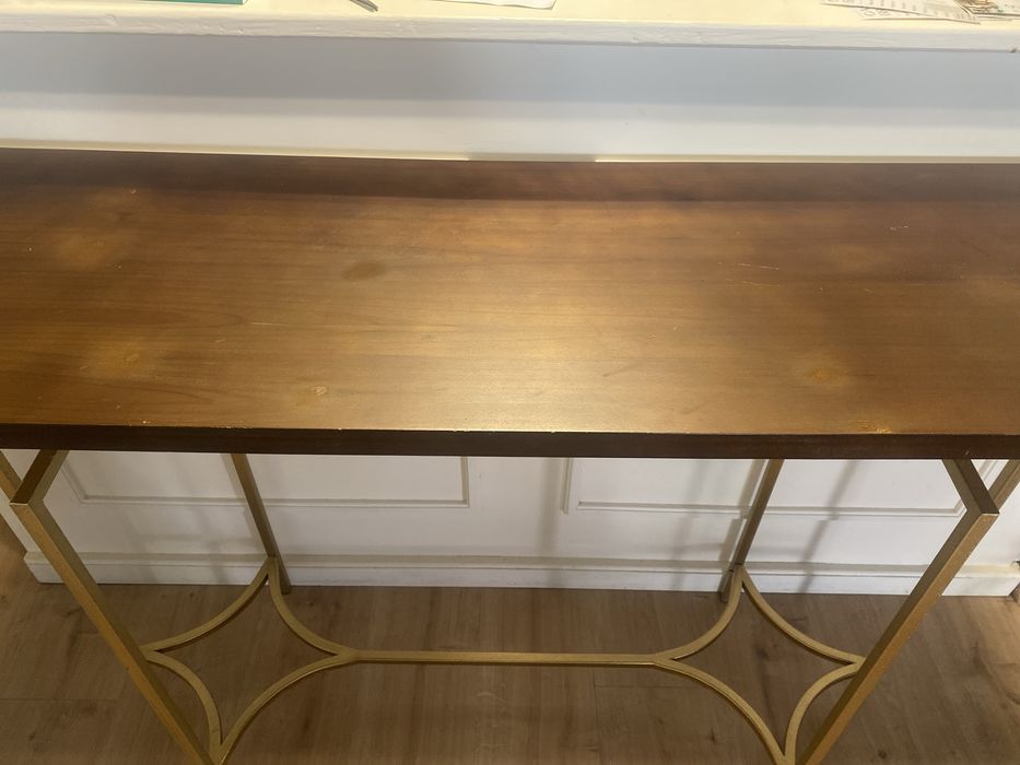 Consola tampo madeira e pes metal