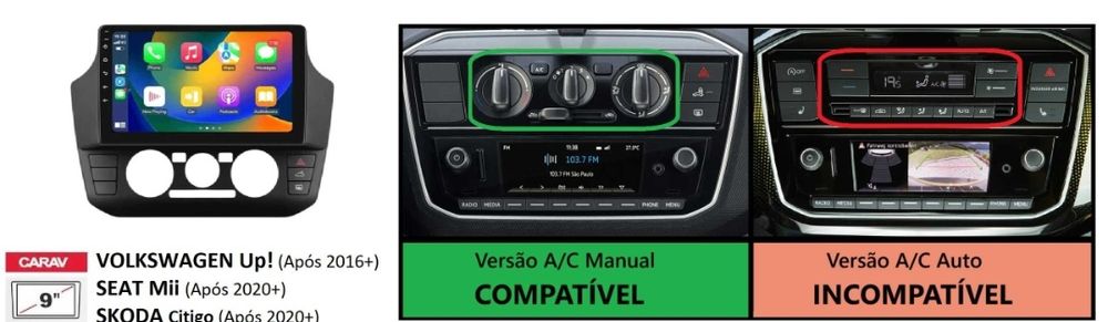 Radio 2 DIN 9" android VW Up / SEAT Mii /  SKODA /  Citigo • Android  auto e carplay+ GPS