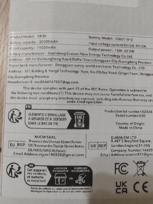 Powerbank 20 000 mAh