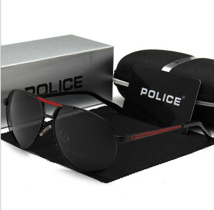 Óculos de sol haste metal preta e vermelha polarizados Police - NOVOS
