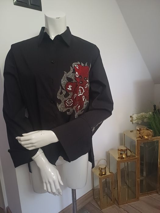 Przepiękna koszula Czarna z ozdobnymi misiem z cyrkoniami