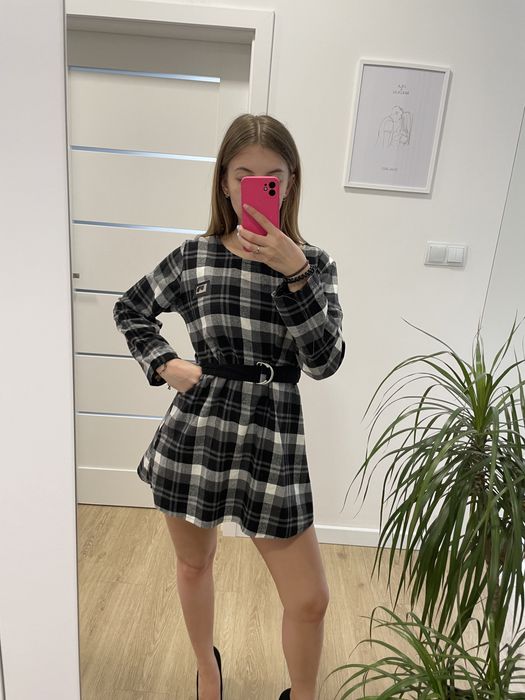 Sukienka mini w kratkę długi rękaw roz. 34