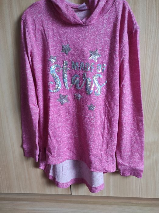 Y.F.K 146 bluza cienka różowa sweter kaptur cekiny