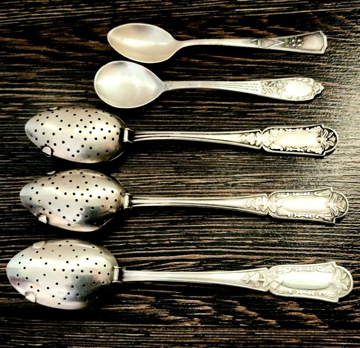Ложки с рисунком, заварники для чая, из серебра 875 пробы
