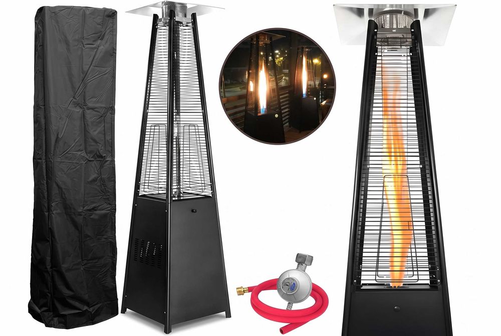Ogrzewacz Tarasowy Gazowy Parasol Grzewczy 13kW | Piramida Kominek Ogień Pokrowiec Reduktor 227cm | Ogrodowy Nowy FV23%