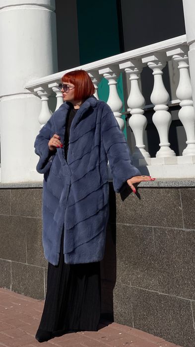 Шуба норкова Nafa діагональ плюшева балон з англійським воротом 48-50