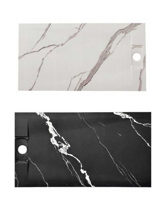 Brodzik prysznicowy czarny / biały marmur płaski + syfon